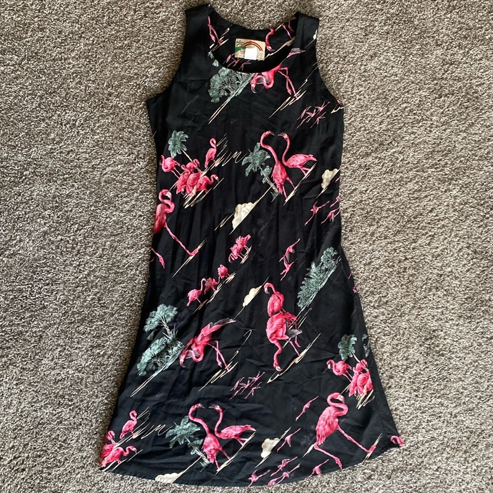 Paradise Found Flamingo Vintage Tank Hawaiian Dress, Black & Pink, Women’s M